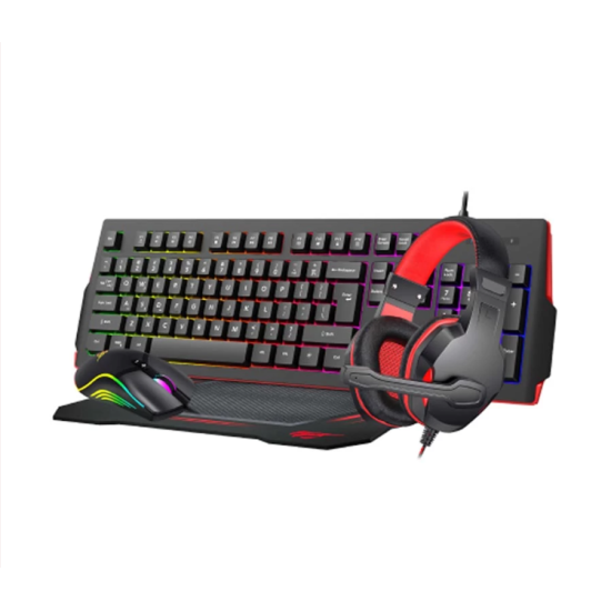 Havit Gamenote KB868CM Backlit Wired Black Gaming Keyboard, Headphone, Mouse & Mouse Pad Combo